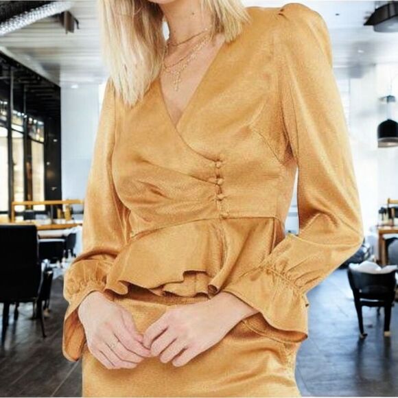New Without Tags 4SIENNA Laura Long Sleeve Copper Peplum Blouse Size Medium - Picture 2 of 8